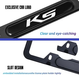 2 Pcs Black License Plate Frames Compatible with K5 Metal Aluminum License Plate Covers Protector Screw caps Cover Set