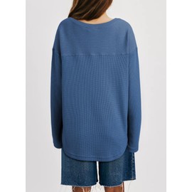 Dokotoo Sweatshirts for Women Oversized 2025 Waffle Knit Crew Neck Long Sleeve Casual Pullover Sweatshirt,XX-Large Blue
