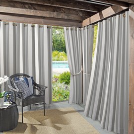Sun Zero Valencia Cabana Stripe Indoor/Outdoor UV Protectant Energy Efficient Grommet Curtain Panel Pair, 54" x 108, 2-Pack