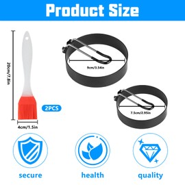 2 x Fried Egg Moulds for the Pan, Fried Egg Moulds for the Pan, 7.5 cm / 9 cm Fried Egg Mould, Egg Rings for Roasting, Stainless Steel Fried Egg Moulds, Pancake Mould, Omelette Mould, with 2 x