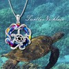 TOUPOP Sterling Silver Turtle Pendant Necklace with Round Circle Crystal