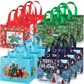 Whaline 12 Pack Large Christmas Tote Bags with Handles, Reusable Gift Bag Grocery Shopping Totes for Holiday Xmas 12.8" x 9.8"