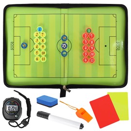 Colexy Football Tactics Board, Foldable Trainer Folder, Football Tactical Board, Portable, Football Board with Magnetic Chess Pieces, Stopwatch Timer, Referee Whistles, Sponge, Red Card, Yellow Card
