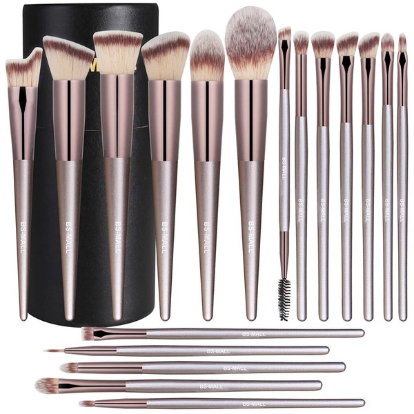 BS-MALL Makeup Brush Set 18 Pcs Premium Synthetic Foundation Powder Concealers Eye shadows Blush Makeup Brushes Champagne Gold Cosmetic Brushes with Black Case