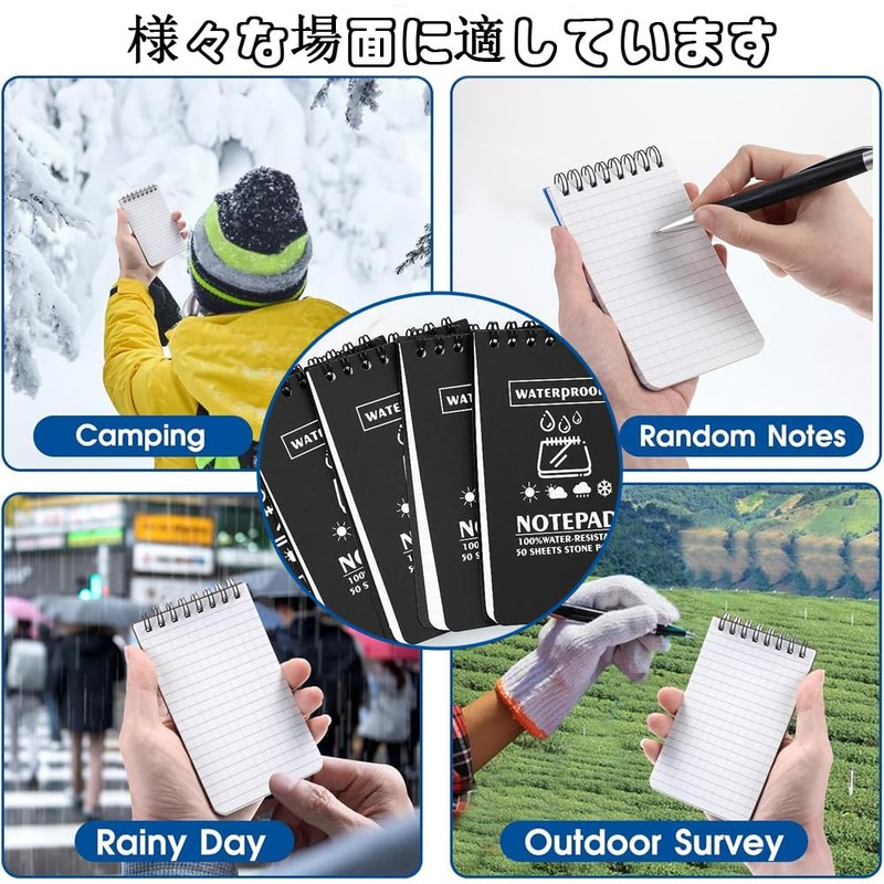 Dekori Notepad Mini Notebook, 4 pcs, Waterproof Ring Notebook, Stone