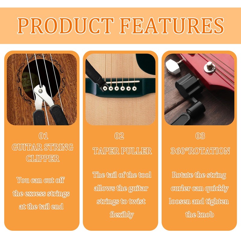 Guitar Maintenance Kit with 6 Pcs Guitar Strings - 3-in-1Multifunctional