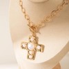 Chunky Pearl Cross Pendant Necklace,Aesthetic Plated Gold Crucifix Pearl Statement