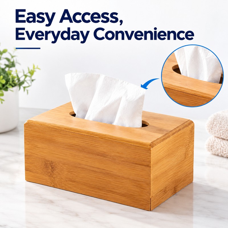 Bamboo Tissue Box Holder for Home and Office – Natural