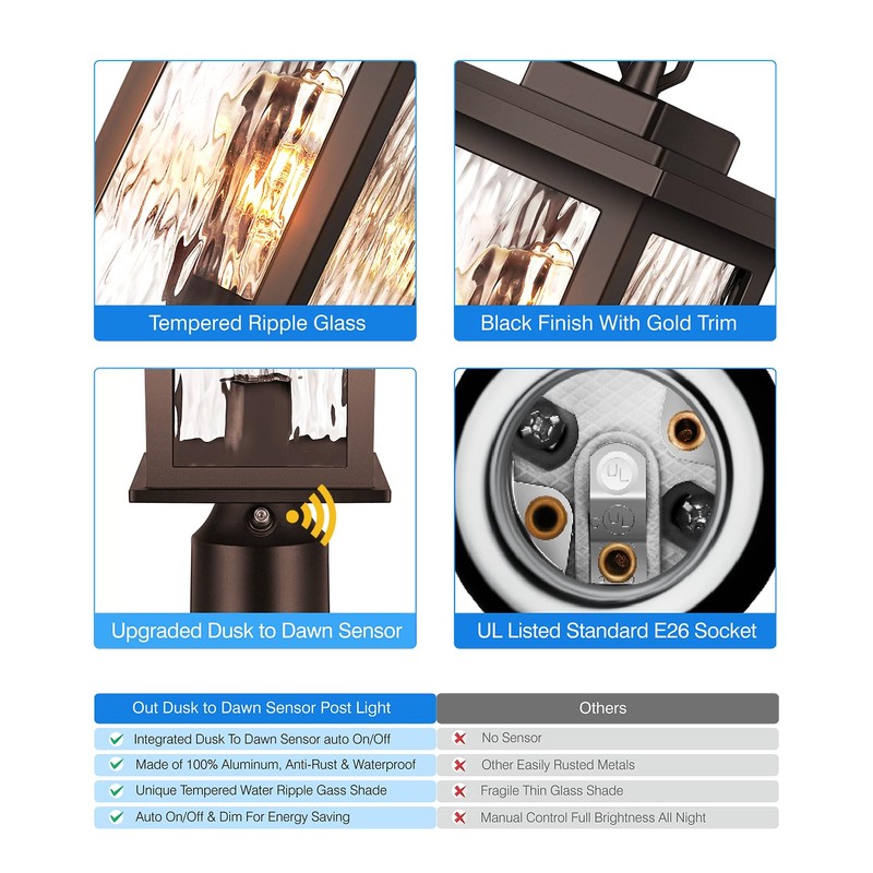 VIANIS Outdoor Post Lights Hardwired 120V, Oil Rubbed Bronze Dusk