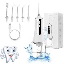 Irrigador Bucal,Water Flosser para Limpie Dientes de Manera Científica y Profunda Irrigador Dental con 3 Modos y 5 Puntas,Hilo Dental de Agua Inalámbrico 300ML,Limpiador de Dientes Eléctrico,Recargable&Portátil para Viajes y Hogar