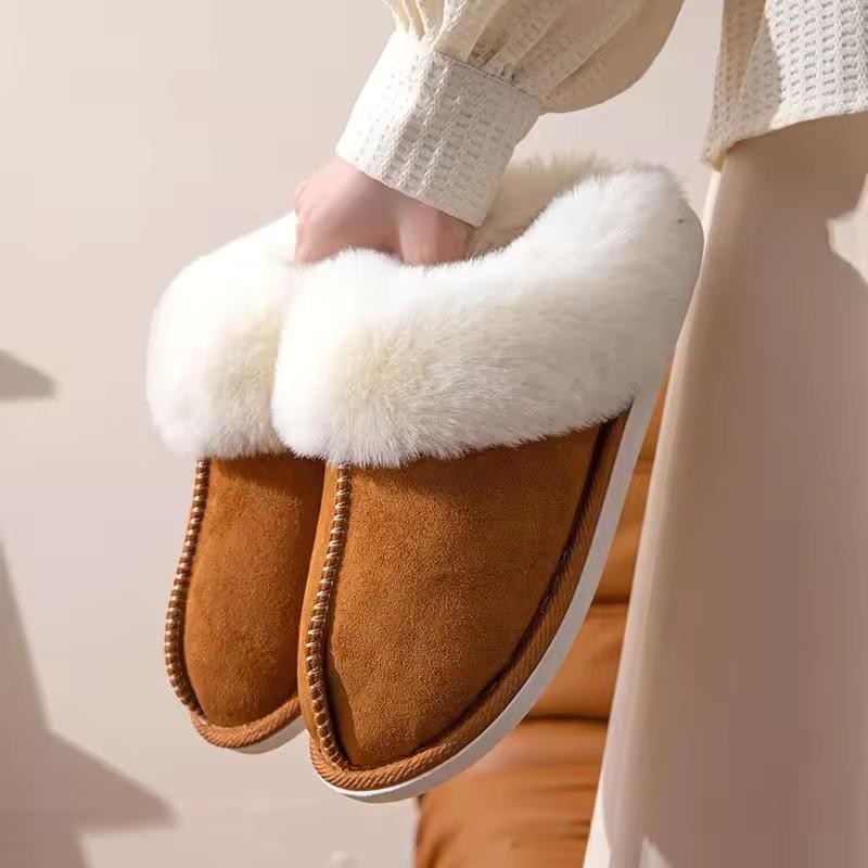 Faux Suede Fur Slippers for Women – Warm Plush Lining