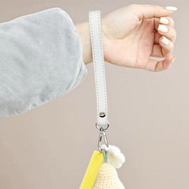 JMZLLRX 2 PCS Leather Wristlet Strap, 20cm/7.87" Long Leather Wrist Lanyard Hand Strap Replacement, Keychain Hand Strap for Wallet Purse Clutch, Keychain Bag DIY (Silver White)