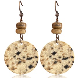 JIMARIN Handmade Bohemian Stone Circle Disc Dangle Drop Earrings with Bead Accents Boho Vintage Bronze Hippe Round Hook Earrings for Women (Brown Circle Disc)