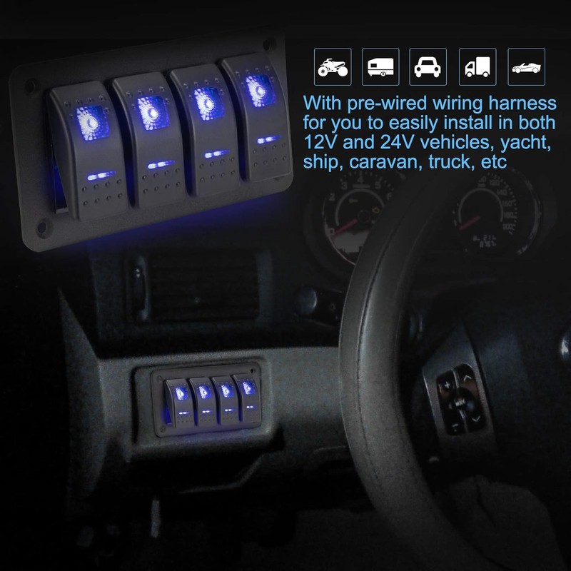 Greluma 1 Piece 4 Gang Rocker Switch Panel Dashboard Rocker