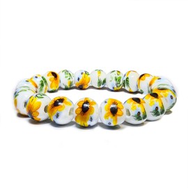Sunflower Bracelet For Women Sunflower Stretch Beaded Bracelet Ceramic Jewelry Gift For Women (Sunflower)