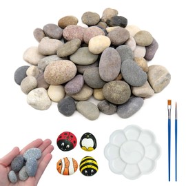 Set of 40 Flat Stones for Painting, 2 Brushes for Painting, 1 Pigment Palette, Painted Pebbles, Flat Decorative Stones, Smooth Pebbles for Painting, 1-3 cm, Stones for Painting, Stones Painting Set
