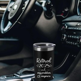 Retirement Gift for Women Men Coworker -20oz Stainless Steel Wine Tumblers with A Word Retired 2025, Not My Problem Anymore-Funny Gift for Friends,Mother,Dad,Husband,Wife,Grandpa,Uncle. (Black)