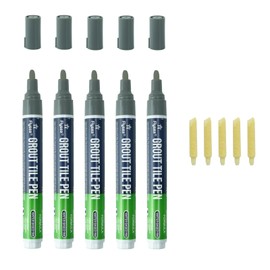 5 Pieces White Home Tile Grout Pen Repair Marker with 5 Replacement Nibs to Restore Tile Grout Wall Floor Bathrooms and Kitchen(Dark Grey)