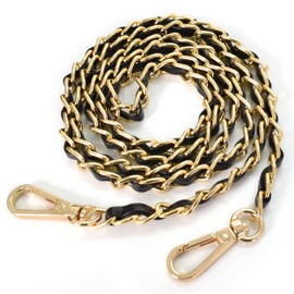 Vesaneae Metal Leather Chain Strap, 118cm Purse Strap Replacement Bag Chain with Gold Buckles for Women for DIY Wallets Handbag Clutches Shoulder Bags(Black)