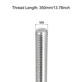 TOP-VIGOR 1Pcs M8 x 350mm Fully Threaded Rod, 304 Stainless Steel Right Hand Threads Rods, Fully Studding Rod Bar for Anchor Bolts, Clamps, Hangers and U-Bolts