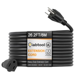 Heavy Duty Outdoor/Indoor Extension Cord, 26.2FT Waterproof 18/3 SVT Cable, 1250W/10A Capacity, 3-Prong Plug, UL Listed for Garden, Garage, Workshops, Home & Commercial Use