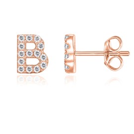 PAVOI 14K Rose Gold Plated Sterling Silver CZ Alphabet Letter Earrings | Initial Earrings for Girls | Letter B
