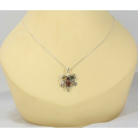 LIGURIUS NATURAL BALTIC AMBER STERLING SILVER 925 NECKLACE Multicolour LEAF PENDANT Gemstone For Women & Silver Adjustable CHAIN Snake 45cm - 50 cm, Gift set