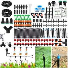 302PCS Drip Irrigation System for Garden: Automatic Drip Irrigation Kit Plant Watering System with 5 Kinds of Sprayers for Greenhouse Yard