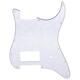 Musiclily Pro 11 Holes ST Strat One Covered Humbucker Guitar Pickguard for USA/Mexico Fender Tom Delonge Strat Style Electric Guitar, 4Ply White Pearl