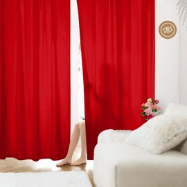 HOMEIDEAS Christmas Non-See-Through Red Privacy Sheer Curtains, 52 X 54 Inches Long 2 Panels Sheer Curtains Light Filtering Window Drapes for Bedroom Living Room