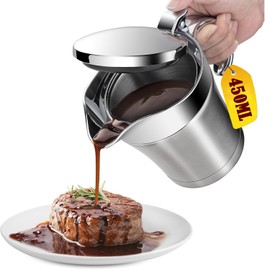 Premium Stainless Steel Thermal Gravy Boat, Sauce Jug with Hinged Lid and Gift Box (450 ml) - Double Walled - Dinner, Restaurants, Parties, Christmas