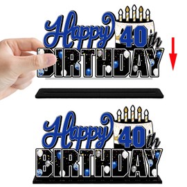 LINGTEER Happy 40th Birthday Blue Acrylic Table Topper Centerpieces Set - Cheers to Forty Years Old Birthday 40th Bday Party Gift Decorations.