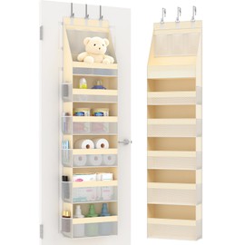 E-PRONSE Over the Door Organizer, 6-Shelf Door Hanging Organizer with 13 Mesh Side Pockets, 55lbs Capacity Behind the Door Storage for Nursery, Baby Essential,Closet, Bathroom, Bedroom