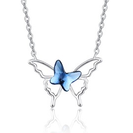 Dreamboat Sterling Silver Butterfly Necklace for Women Crystal Necklace Blue Butterfly Pendant Necklaces Elegant Butterfly Jewelry Gifts