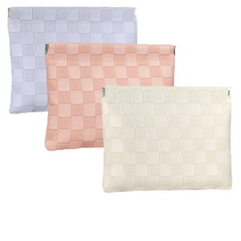 Ksriylm Plaid Leather Makeup Pouch Set for Women Small Make Up Bag for Purse Waterproof Initial Checkered Makeup Cosmetic Bags Pouches for Purse Aesthetic Travel Toiletry Bag,White,Purple,Pink