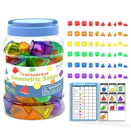 YunHe XinQiao Toys Factory 60 Pcs 3D Shapes for Kids Translucent Geometric Solids for Teaching Geometry Light Table Manipulatives for Preschool Classroom Colorful Math Learning Toy Set