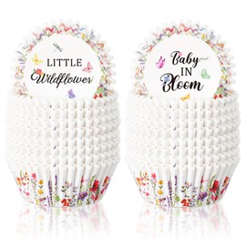 Vesici 300 Counts Wildflower Mini Cupcake Liners Disposable Cupcake Cups Wildflower Paper Baking Cups Wrappers for Ice Cream Snack Birthday Baking Baby Shower Celebration Tea Party Supplies