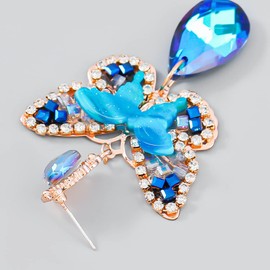 Vintage Colorful Rhinestone Butterfly Dangle Earrings Drop Ear Stud for Wedding Women Brides