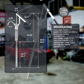TERA PUMP 15-55 Gallon Oil Pump with Transparent Polycarbonate Barrel / 10oz per Stroke/Heavy Duty Lever Action for Motor Oils, Heating Oil, Heavy & Light Oils and more