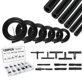 Silicone Vacuum Tubing Hose With 12 Sizes 120PCS Nylon Connector, 1/8" 5/32" 3/16" 1/4" 5/16" 3/8"Inner Diameter 6.6FT 6PSC 130PSI Automotive Silicone Vacuum Tubing Hose line Kit