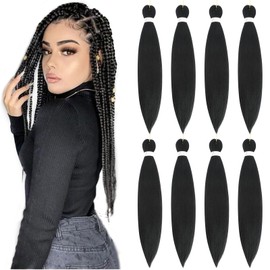 Braiding Hair Pre Stretched - 20 Inch Pre Stretched Braiding Hair 1B Braiding Hair Soft Yaki Texture 8 Packs Crochet Hair Extensions Braids for Black Women (20 Inch(8Packs), 1B)