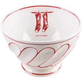 Home Essentials 62597 Molly Hatch Stockings Design Footed Cereal Bowl, 6-inch Diameter, White