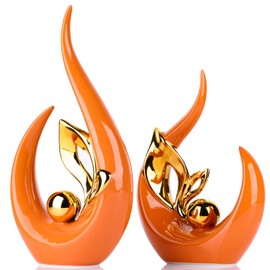 Orange and Gold Home Decor Accents,Modern Decor Dining Table Decorations adornos para sala,Abstract Art Ceramic Sculpture for Centerpieces Decoration for Table, Bookshelf Decorative Objects