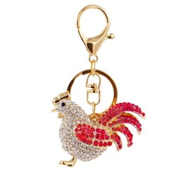 Reizteko Chicken Cock Rooster Wing Tail Rhinestone Crystal Purse Bag Key Chain Accesories Gift (Red)