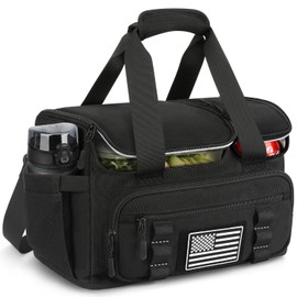 ETRONIK Tactical Lunch Box for Men, 15L Insulated Lunch Bag with Hot/Cold Compartments, Men's Lunch Box Fits 3 Meals + Snacks, Adult Lunch 8H Cooler Bags for Work, Hiking, Beach, Gym, Black