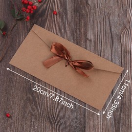 BSITSSS Pack of 12 Envelopes, 20 x 11 cm, Red, Brown, Envelopes, Cards, Vintage Hard Kraft Envelope Set, Envelope with Ribbons, Mini Bow Tie for Party, Christmas, Wedding
