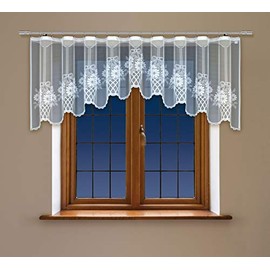 Jacquard Curtain with Ruffle Tape White Floral Pattern 90 and 140 cm High / 300 Wide (90 x 300 cm)