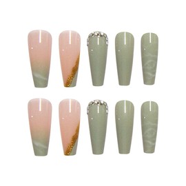24pcs Long Nail Pieces Removable Cute Elegant Nail Ballet Shoes Shaped Nail Art Work Matcha