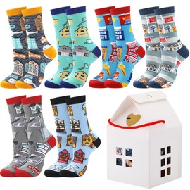 Shyyween 6/12 Pairs Teacher Socks with Novelty Box Appreciation Gifts for Teacher Graduation Party Back to School Birthday (6 Pairs,House,One Size)