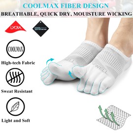 VWELL No Show Toe Socks for Men Women COOLMAX Five Finger Socks Athletic Running Ankle Low Cut 5 Toe Socks (3Pairs)